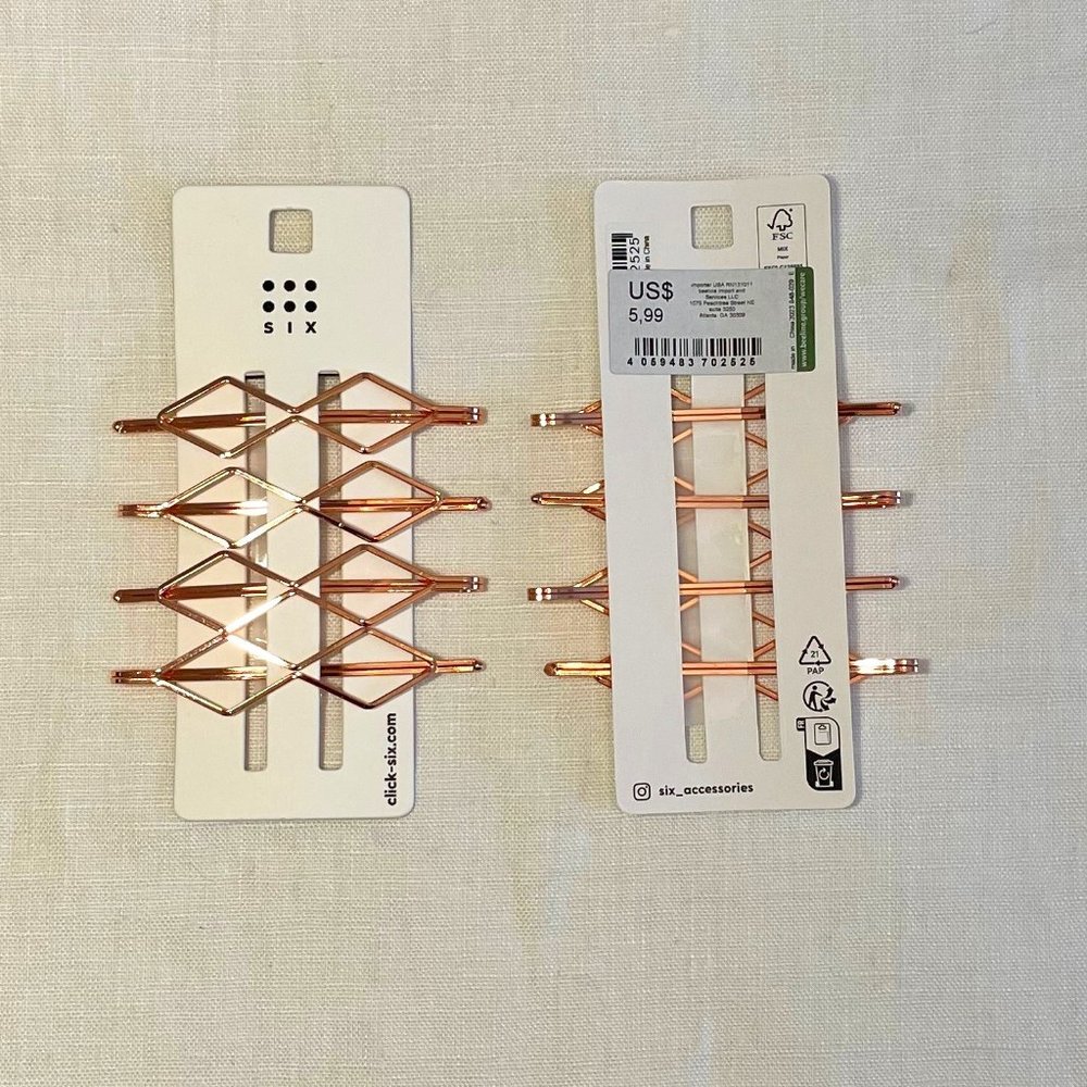 SIX Set of 4 Rose Gold hair pins